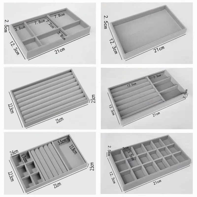 Smykke-organizer i velour med 6 stabile bakker