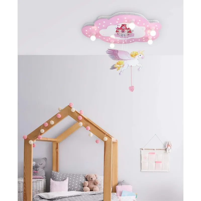 Loftlampe med Enhjørning og Natlys, Rosa Træ 75 x 50 cm