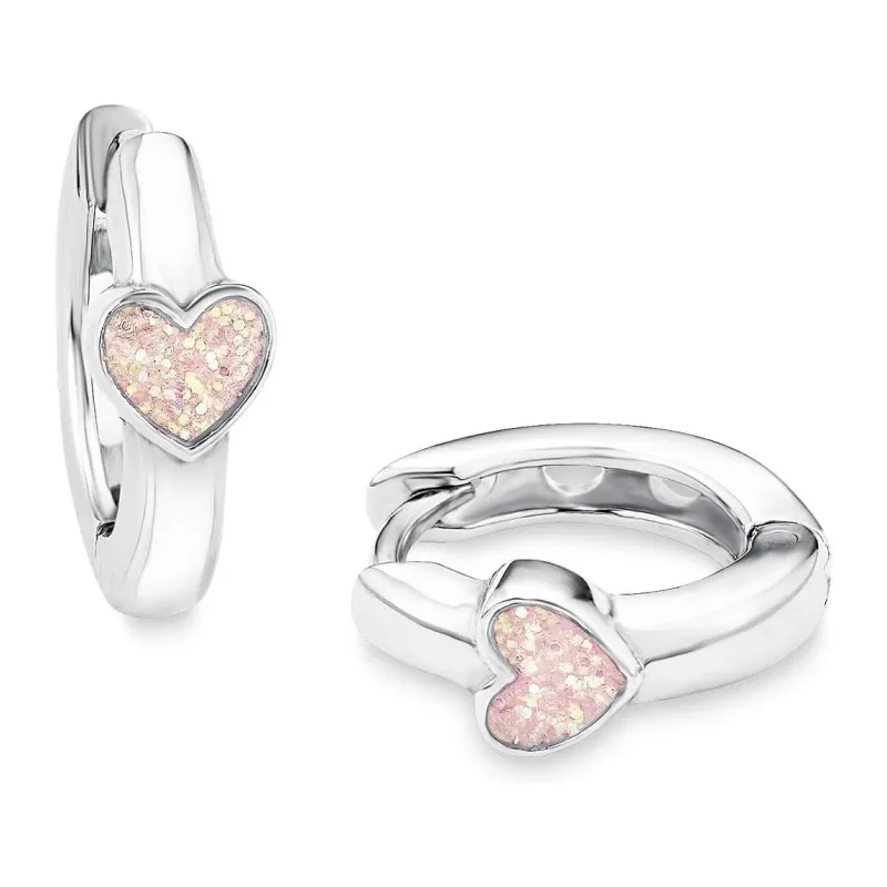 Creoler Øreringe til Børn med Rosa Hjerte i 925 Sterling Sølv