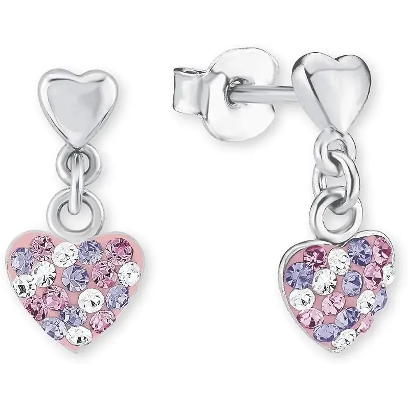 Pige Øreringe – 925 Sterling Sølv & Krystal – Hjerte Design