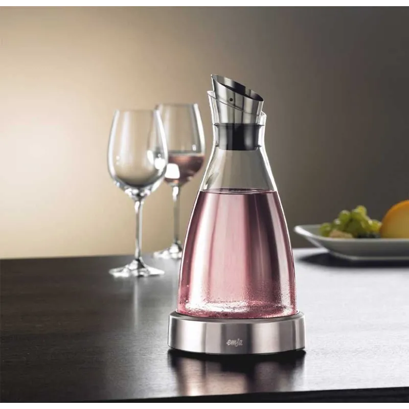 Elegant italiensk design køle karaffel i børstet ædelstål/glas inkl. integreret køleelement – Op til 4 timers køl – Flot gaveidé