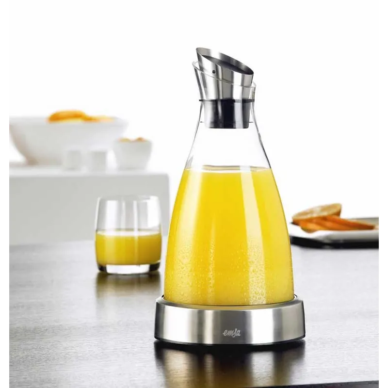 Elegant italiensk design køle karaffel i børstet ædelstål/glas inkl. integreret køleelement – Op til 4 timers køl – Flot gaveidé