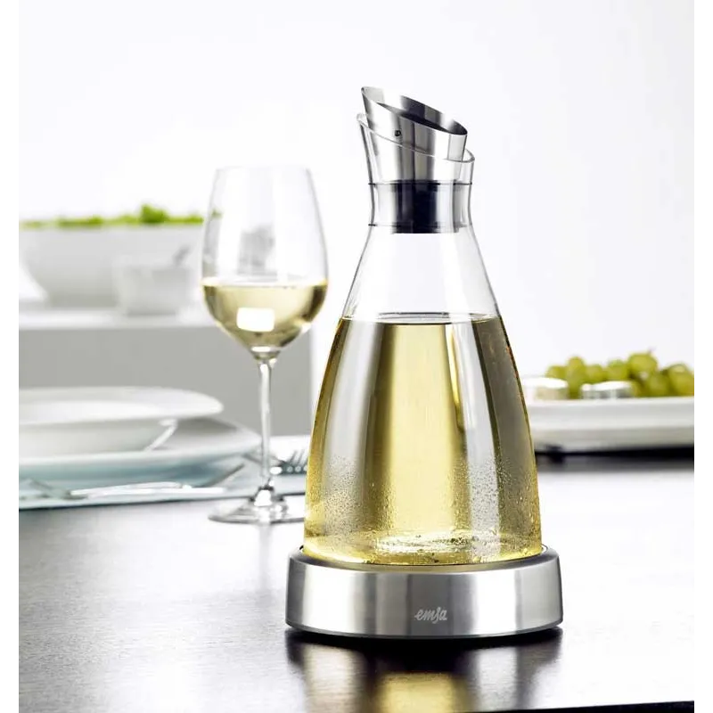 Elegant italiensk design køle karaffel i børstet ædelstål/glas inkl. integreret køleelement – Op til 4 timers køl – Flot gaveidé