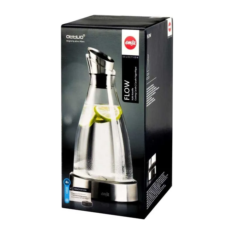 Elegant italiensk design køle karaffel i børstet ædelstål/glas inkl. integreret køleelement – Op til 4 timers køl – Flot gaveidé