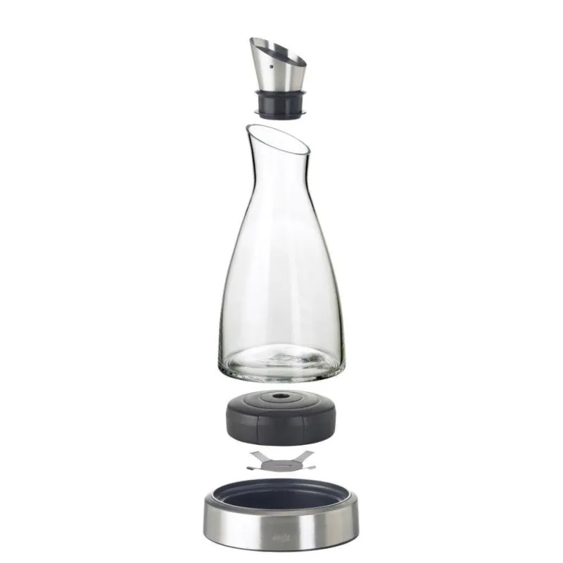 Elegant italiensk design køle karaffel i børstet ædelstål/glas inkl. integreret køleelement – Op til 4 timers køl – Flot gaveidé