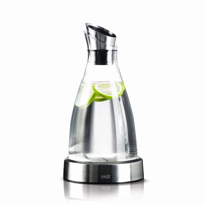 Elegant italiensk design køle karaffel i børstet ædelstål/glas inkl. integreret køleelement – Op til 4 timers køl – Flot gaveidé
