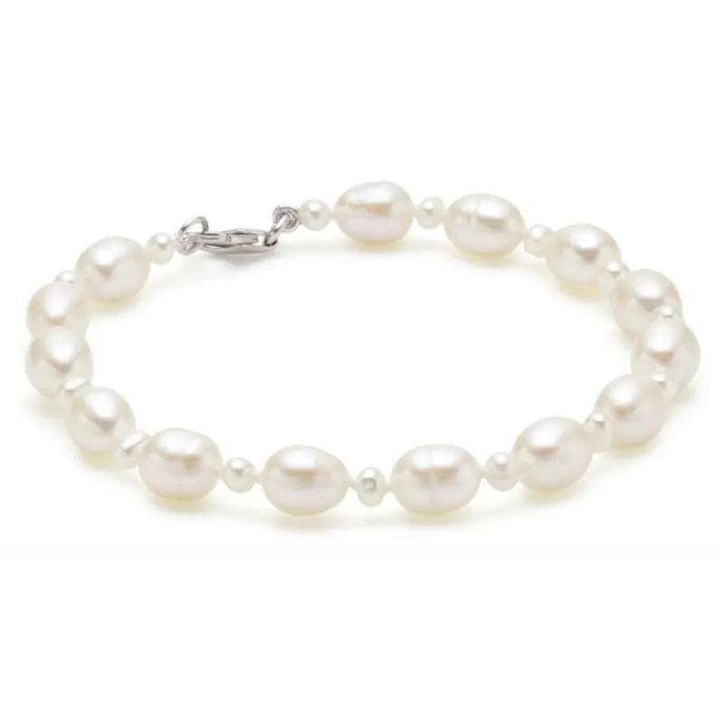 Elegant dame armbånd – Ovale ægte ferskvandsperler – 925 Sterling Sølv