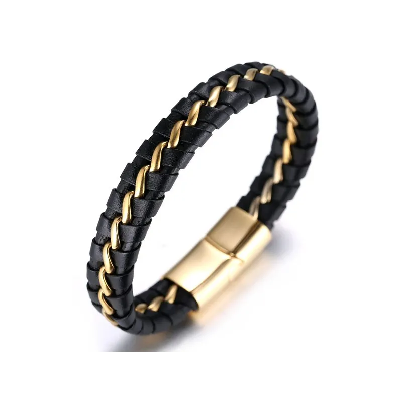 Eksklusiv håndlavet Titanium læderarmbånd til mænd - Guld