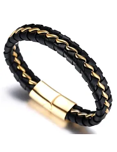 Eksklusiv håndlavet Titanium læderarmbånd til mænd - Guld 2