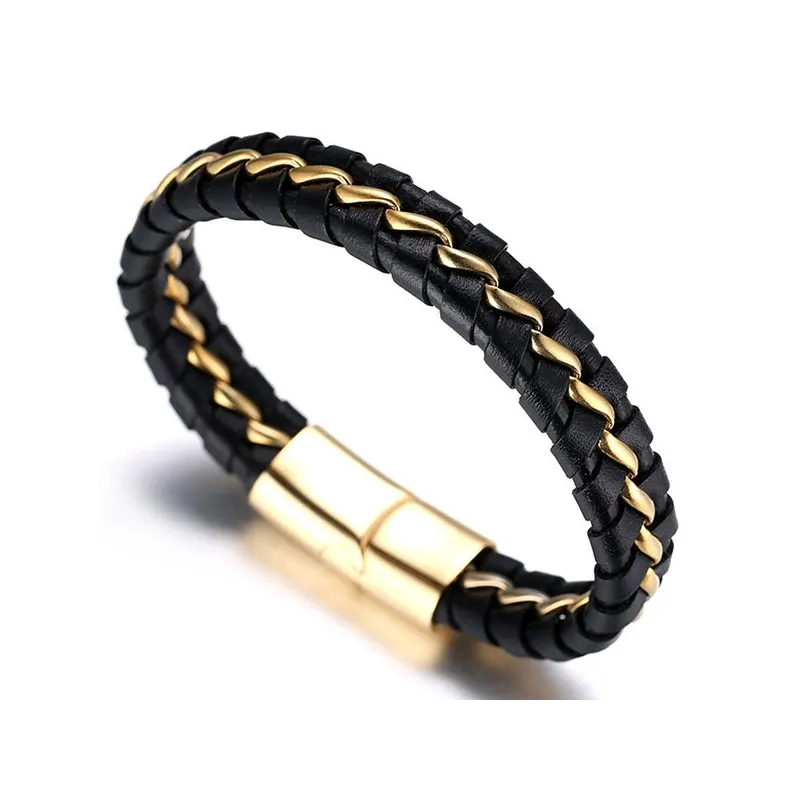 Eksklusiv håndlavet Titanium læderarmbånd til mænd - Guld