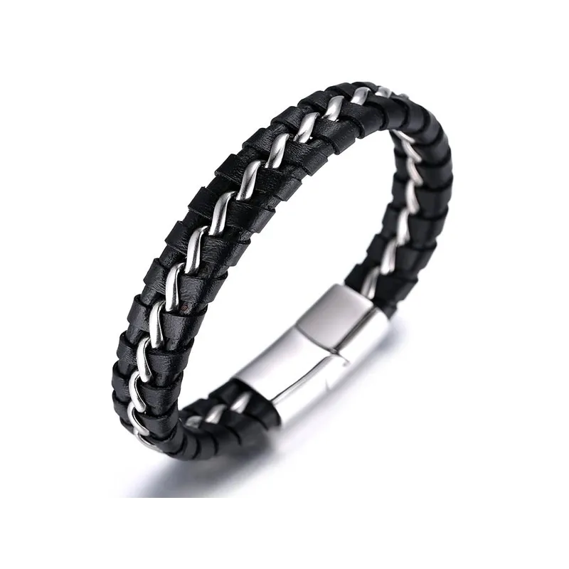 Eksklusiv håndlavet Titanium læderarmbånd til mænd - Sølv