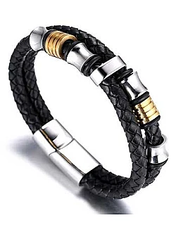 Håndlavet Titanium læderarmbånd til mænd - Dobbelt design