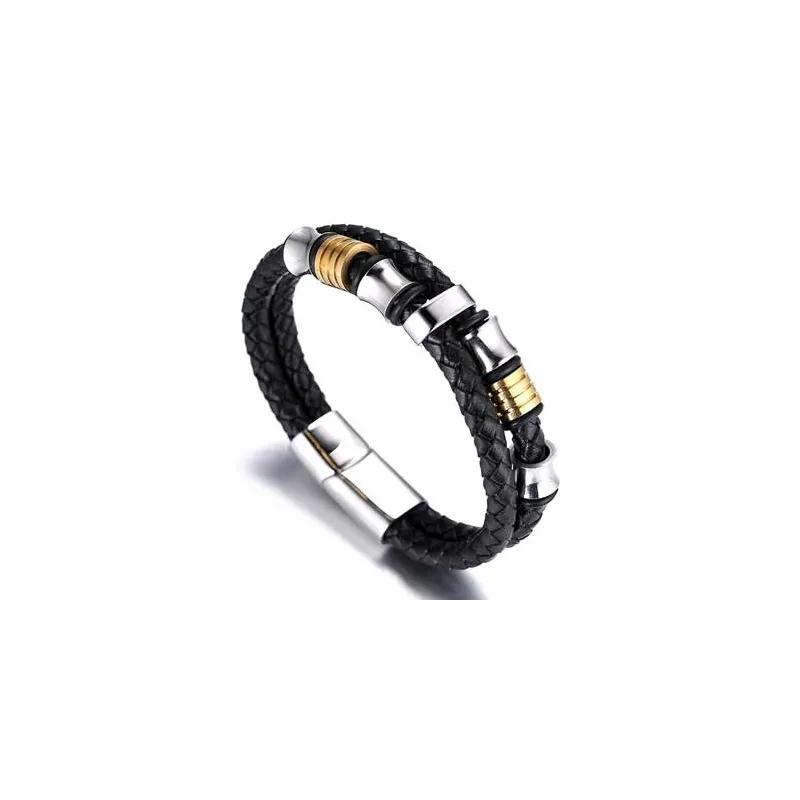 Håndlavet Titanium læderarmbånd til mænd - Dobbelt design