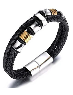 Håndlavet Titanium læderarmbånd til mænd - Dobbelt design