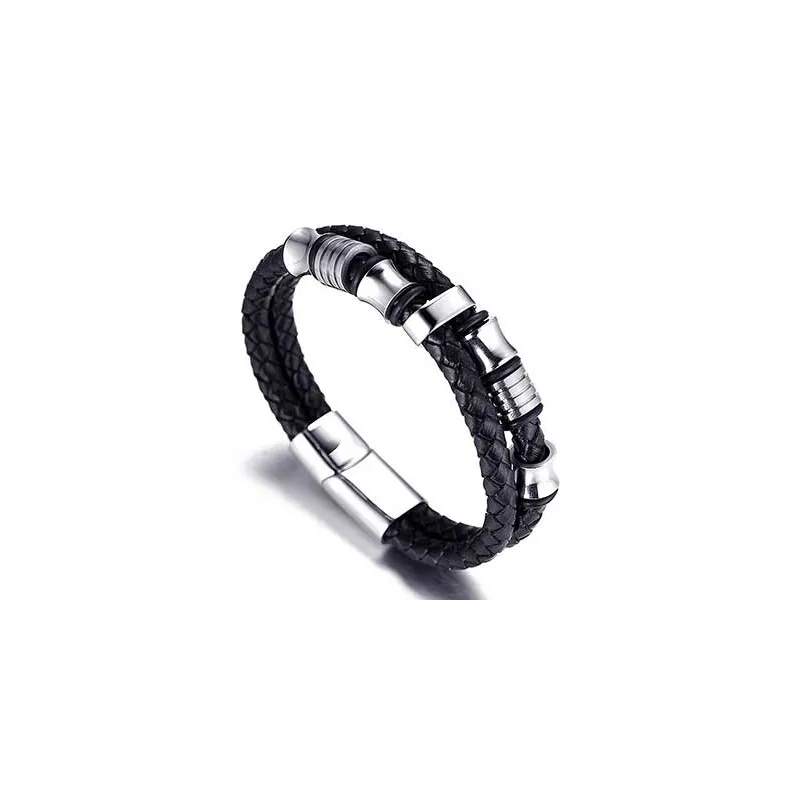 Dobbelt Titanium læderarmbånd til mænd