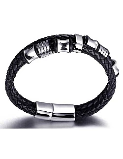 Dobbelt Titanium læderarmbånd til mænd