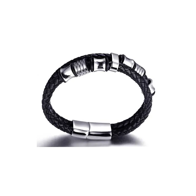Dobbelt Titanium læderarmbånd til mænd
