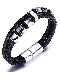 Dobbelt Titanium læderarmbånd til mænd