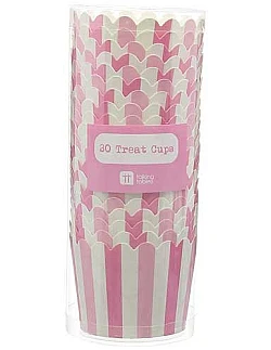 20 x Pink og Hvide Snack Pap bægre - Tilbehøret til enhver fest