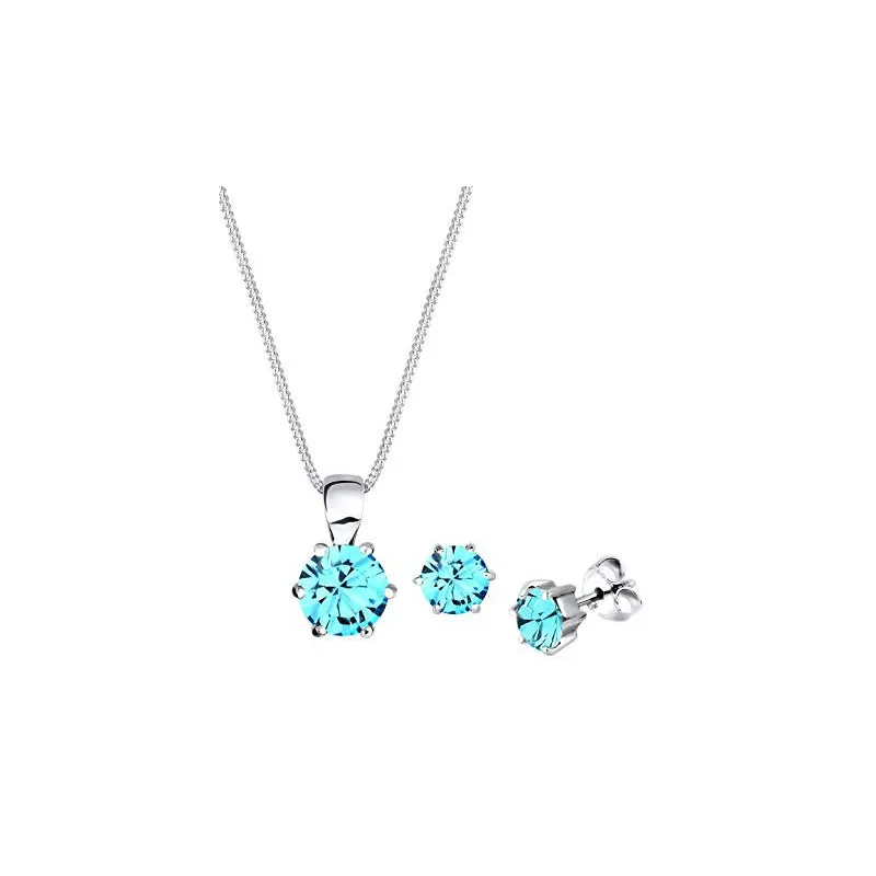 Smykke Sæt – 925 Sterling Sølv – Ægte Blå Swarovski Krystaller