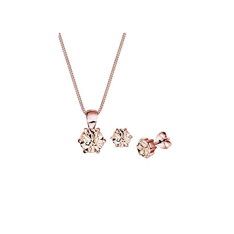 Halskæde & Ørestikker – Rosa Guldbelagt 925 Sterling Sølv – Swarovski Krystal
