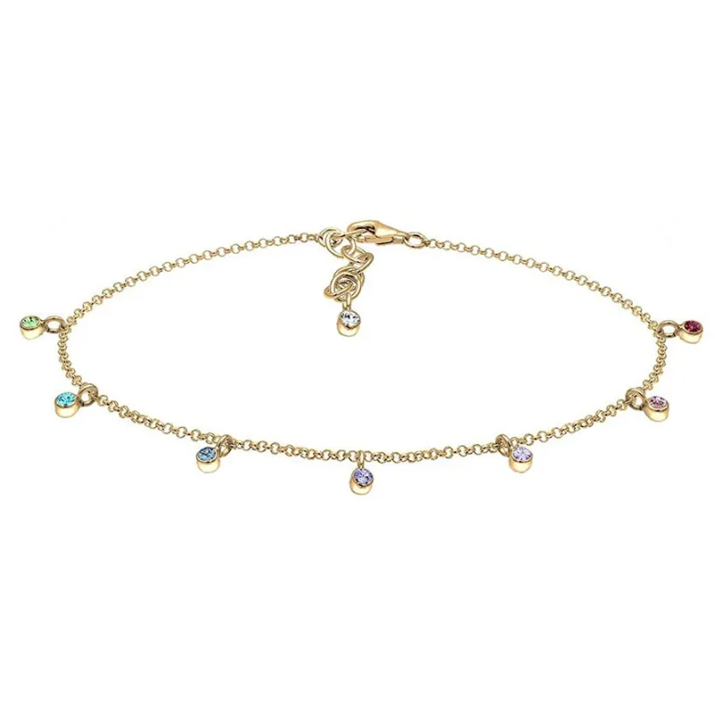 Ankel Kæde – Forgyldt 925 Sterling Sølv – Multi Farvet Swarovski Krystal