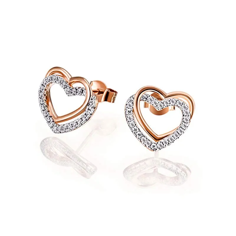 Romantiske & Fine Dame Øreringe – Hjerte Design – Rosa Forgyldt 925 Sterling Sølv