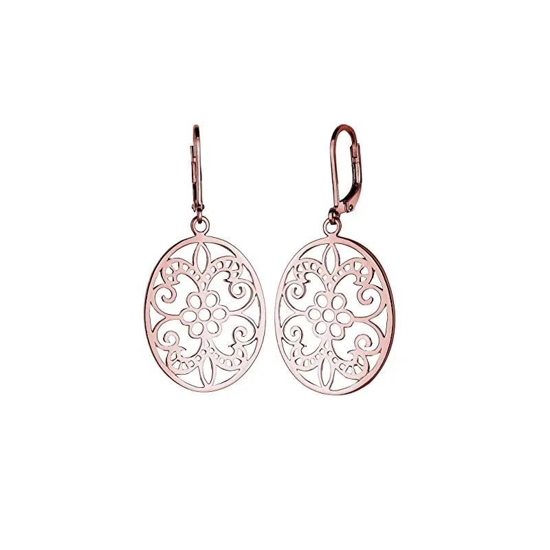 Dame Øreringe – Rosa Forgyldt 925 Sterling Sølv – Blomster Motiv