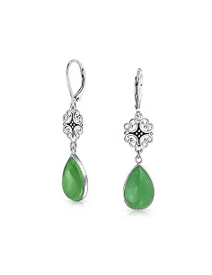 Dråbe Øreringe – 925 Sterling Sølv –Jade Ædelsten 