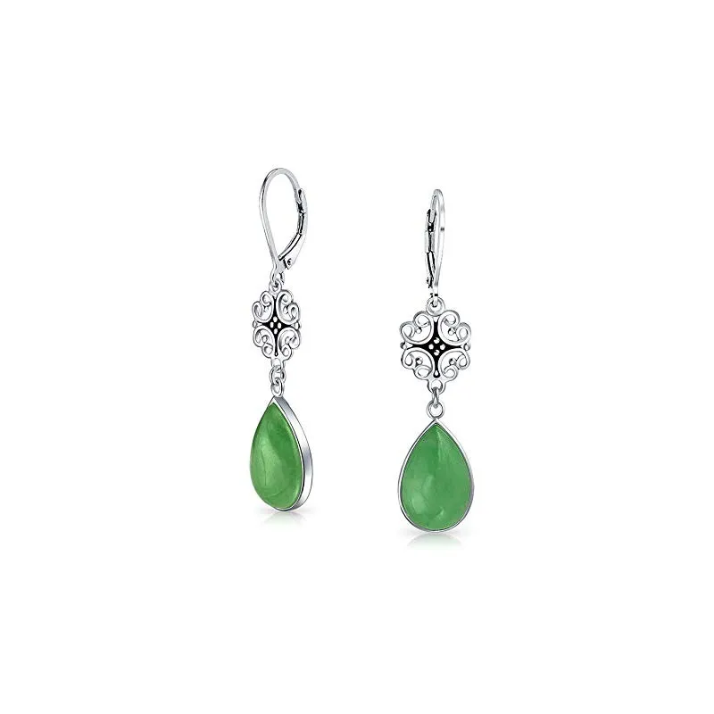 Dråbe Øreringe – 925 Sterling Sølv –Jade Ædelsten 