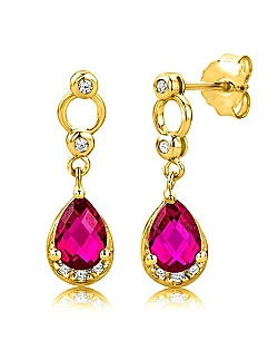 Elegante Dame Ørestikker – Guldbelagt 925 Sterling Sølv – Rubin & Krystal