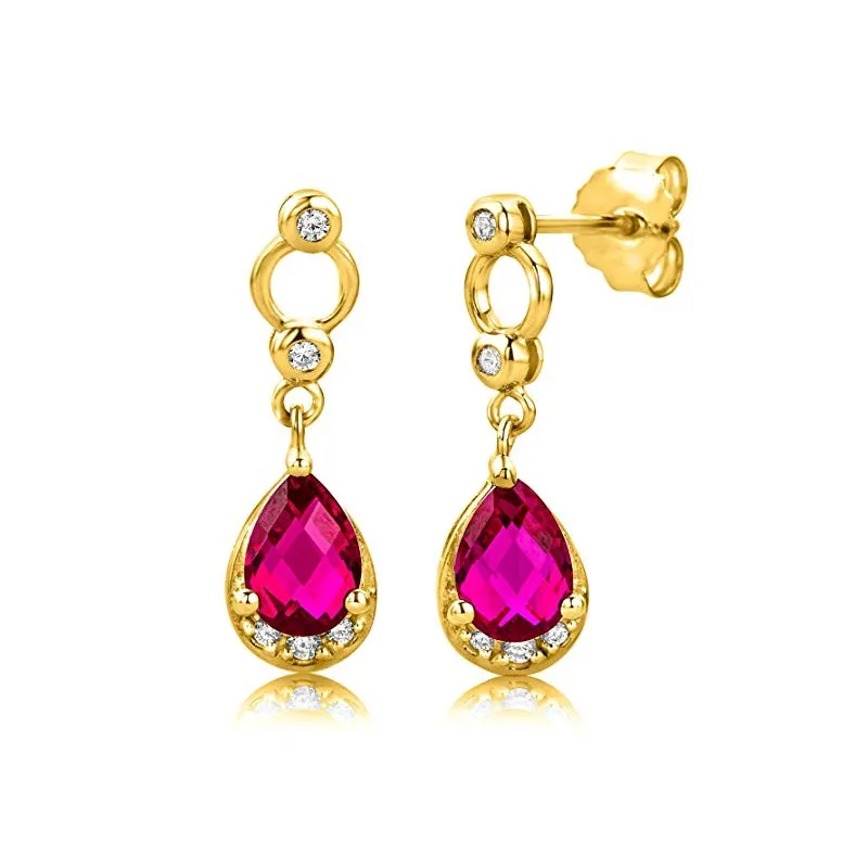 Elegante Dame Ørestikker – Guldbelagt 925 Sterling Sølv – Rubin & Krystal