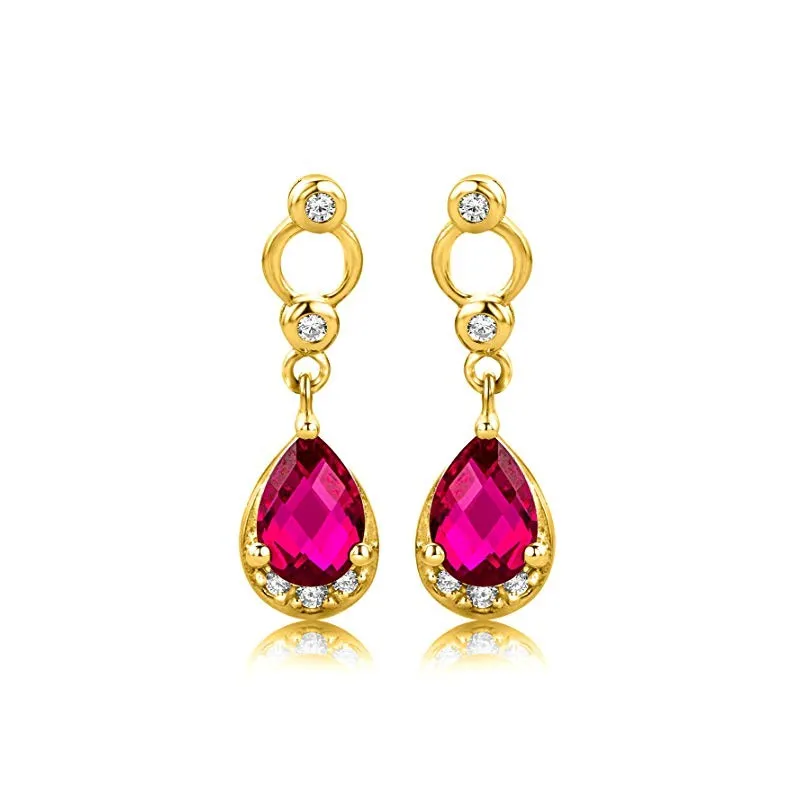 Elegante Dame Ørestikker – Guldbelagt 925 Sterling Sølv – Rubin & Krystal