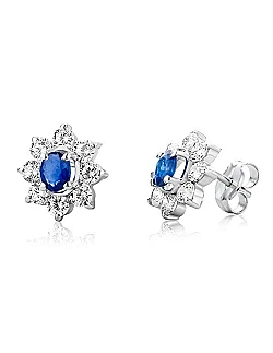 Luksuriøse Dame Ørestikker – 9 Karat Hvid Guld – Safir & Zirkonia
