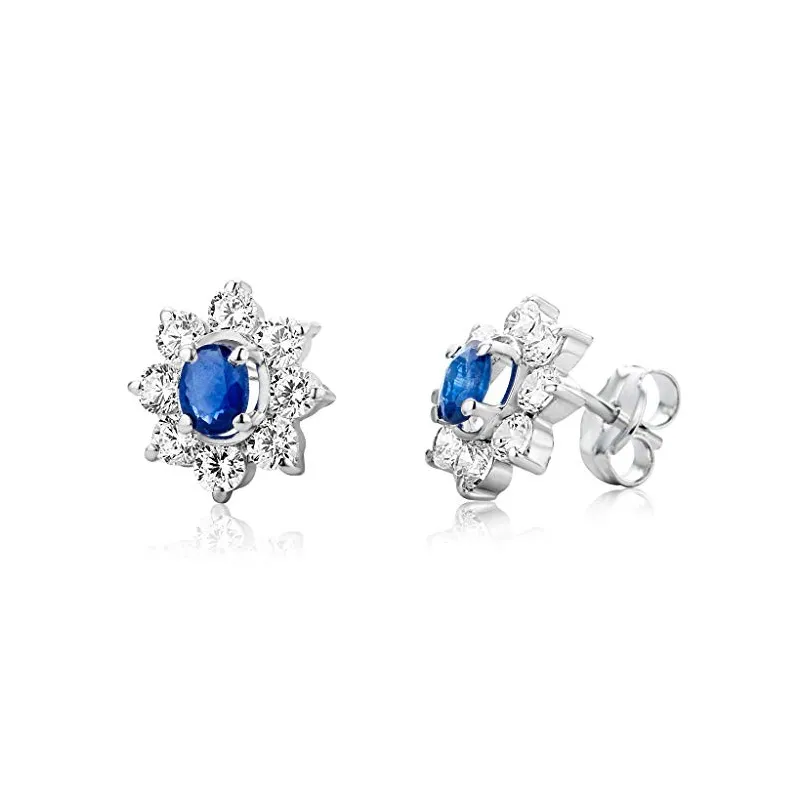 Luksuriøse Dame Ørestikker – 9 Karat Hvid Guld – Safir & Zirkonia