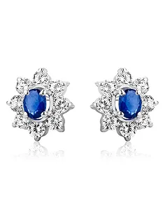 Luksuriøse Dame Ørestikker – 9 Karat Hvid Guld – Safir & Zirkonia