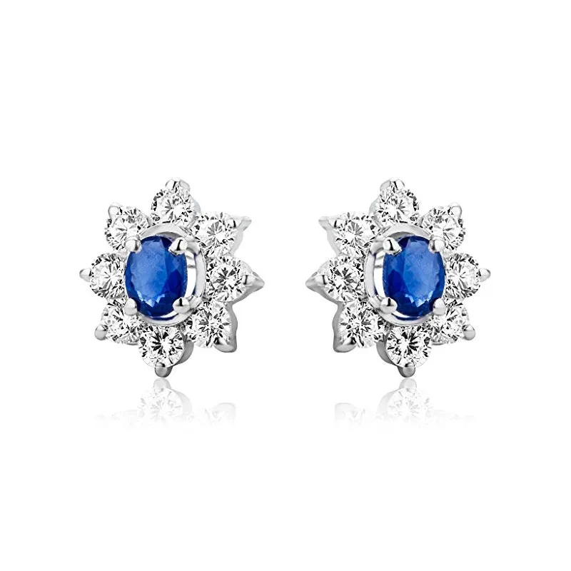 Luksuriøse Dame Ørestikker – 9 Karat Hvid Guld – Safir & Zirkonia