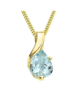 Dame Halskæde – 9 Karat Guld & Akvamarin – 45 cm.