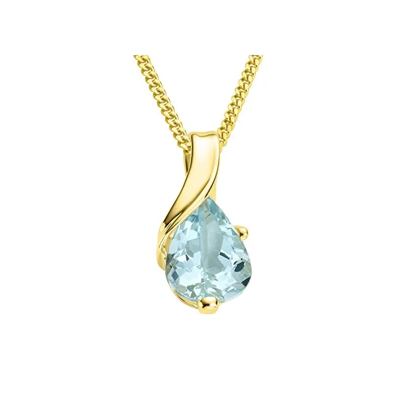 Dame Halskæde – 9 Karat Guld & Akvamarin – 45 cm.