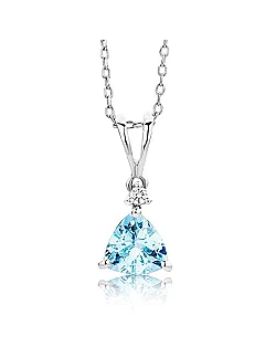 Elegant Diamant Halskæde – 9 Karat Hvid Guld – Akvamarin & Diamant