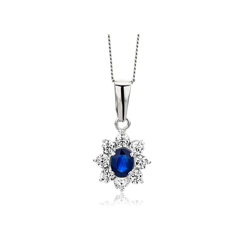 Elegant Dame Halskæde – 9 Karat Hvid Guld – Safir & Zirkonia Sten