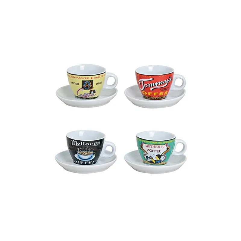 Espresso Sæt – 4 x Espressokopper Inkl. Underkopper – Retro Design