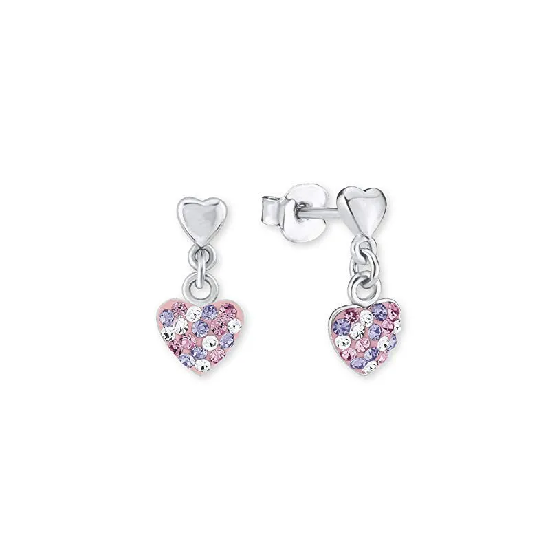 Pige Øreringe – 925 Sterling Sølv & Krystal – Hjerte Design