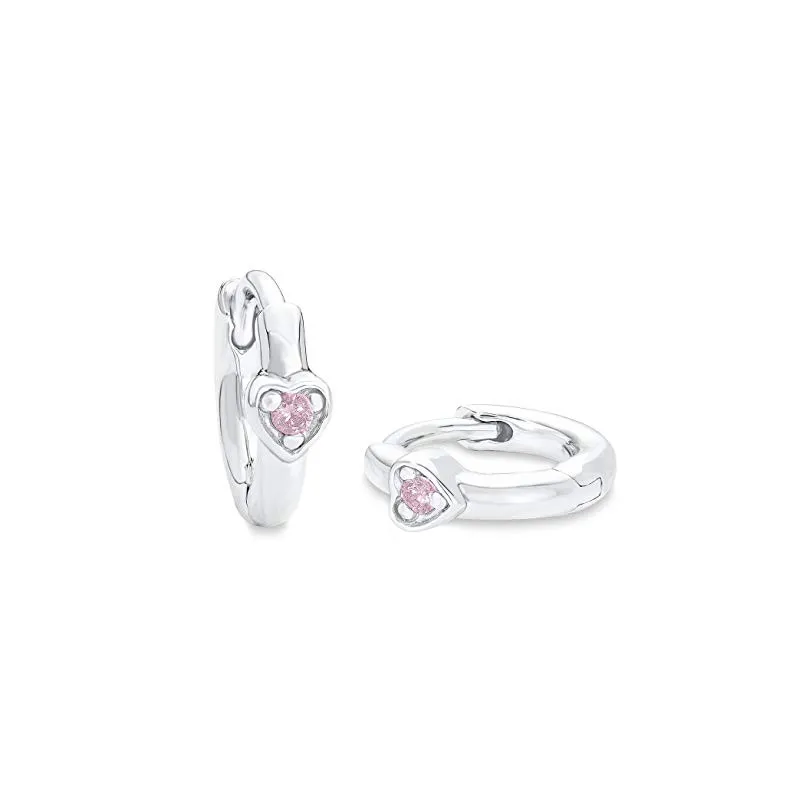 Pige Hjerte Creoler – 925 Sterling Sølv – Rosa Zirkonia