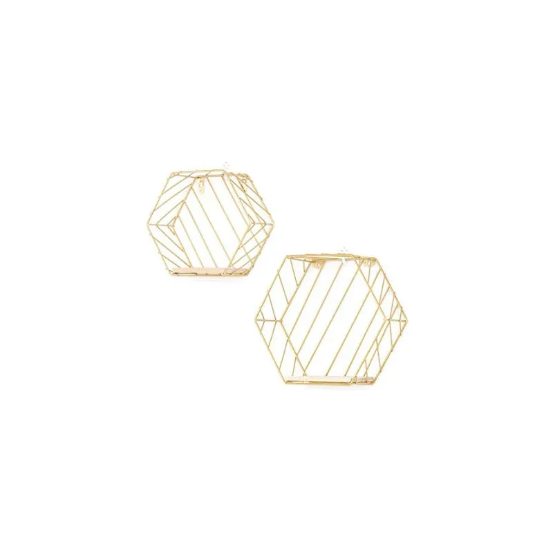 Design Svævehylder – 2 Stk. – Guld/Stripe