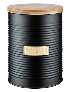 Design Te Dåse Inkl. Bambus Låg – Mat Stål - Sort