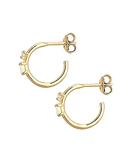 Dame Creol Øreringe – Guldbelagt 925 Sterling Sølv – Opal & Zirkonia Sten