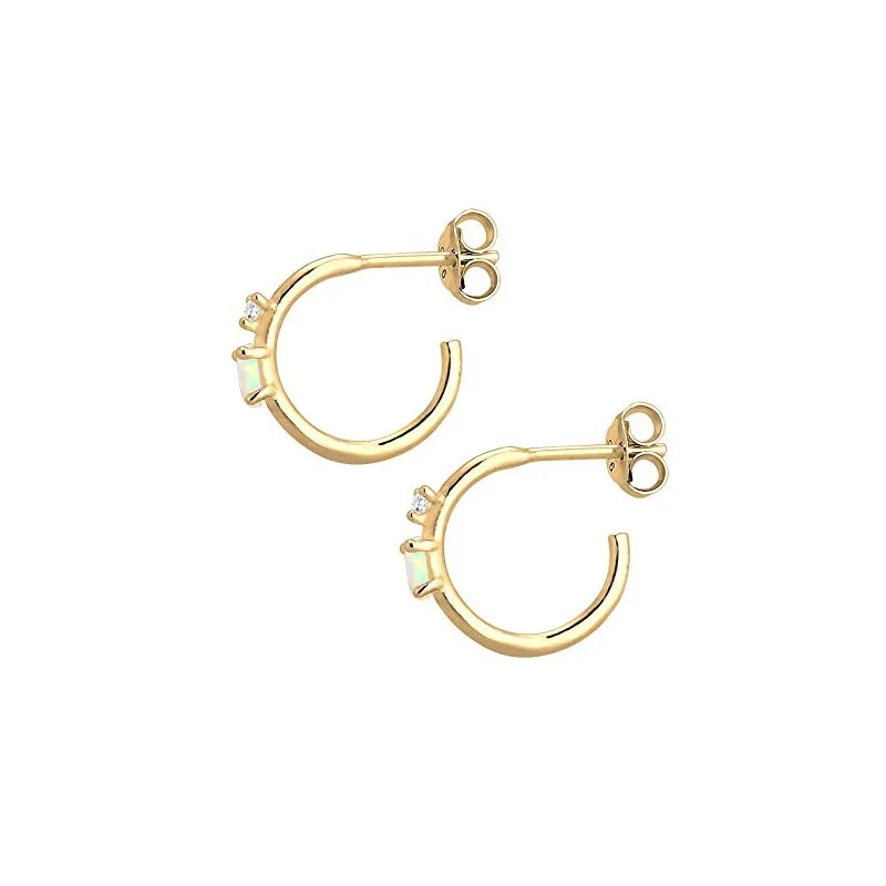 Dame Creol Øreringe – Guldbelagt 925 Sterling Sølv – Opal & Zirkonia Sten
