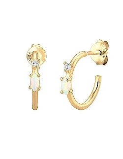 Dame Creol Øreringe – Guldbelagt 925 Sterling Sølv – Opal & Zirkonia Sten