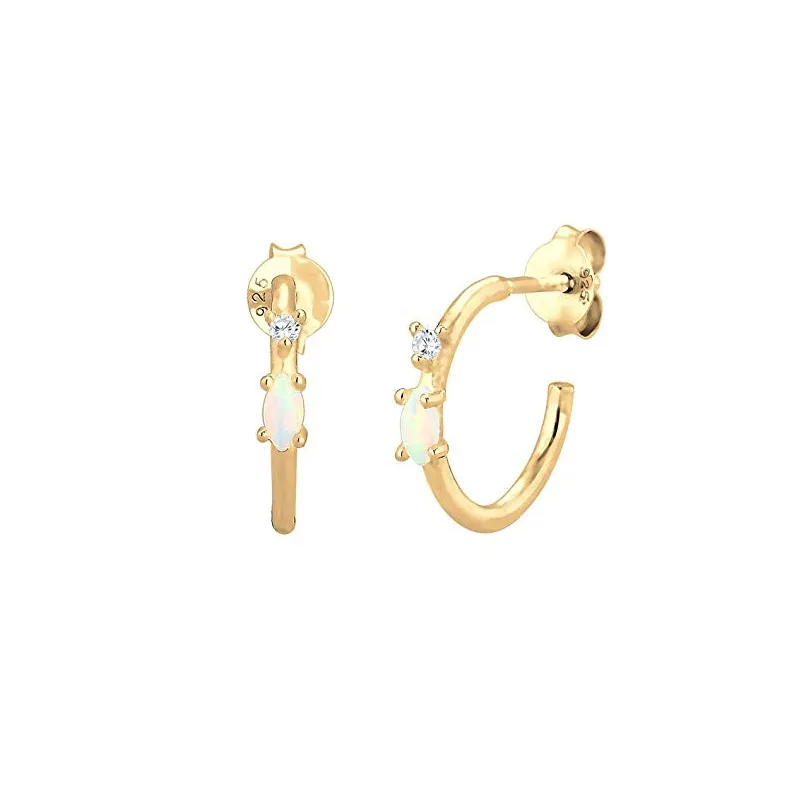 Dame Creol Øreringe – Guldbelagt 925 Sterling Sølv – Opal & Zirkonia Sten